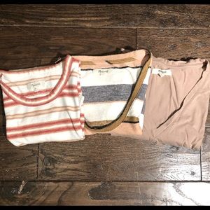 Madewell three striped t-shirt bundle. Retro, scoop, & v-neck. 2 small 1 medium
